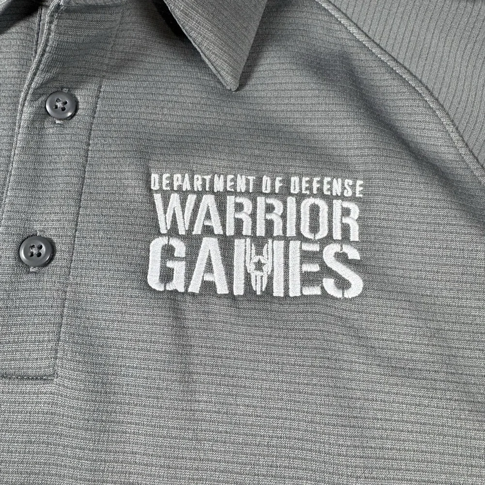 Under Armour Men's XL Grey White Warrior Games Short-Sleeve Polo Shirt Athletic